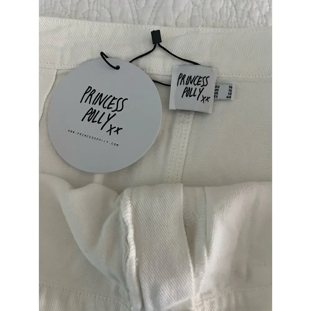 PRINCESS POLLY Women's White Short Mini Skirt Cotton Pockets Cargo Size 12